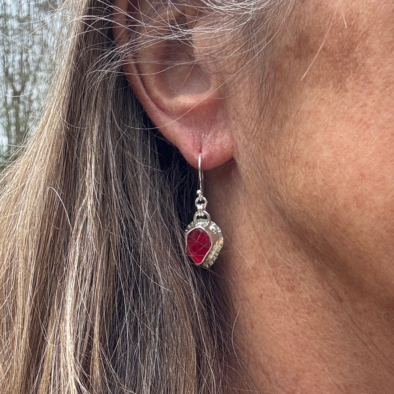 Red Sea Glass Bezel Set Earrings