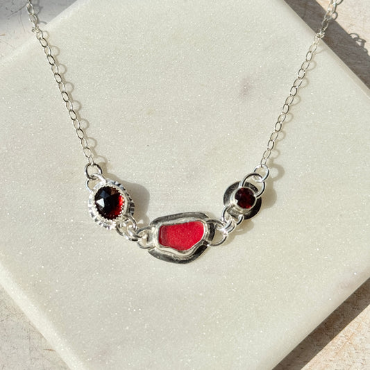 Red Sea Glass & Garnet Necklace