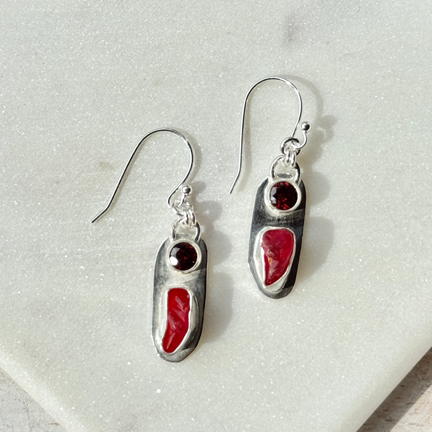 Red Sea Glass & Garnet Earrings