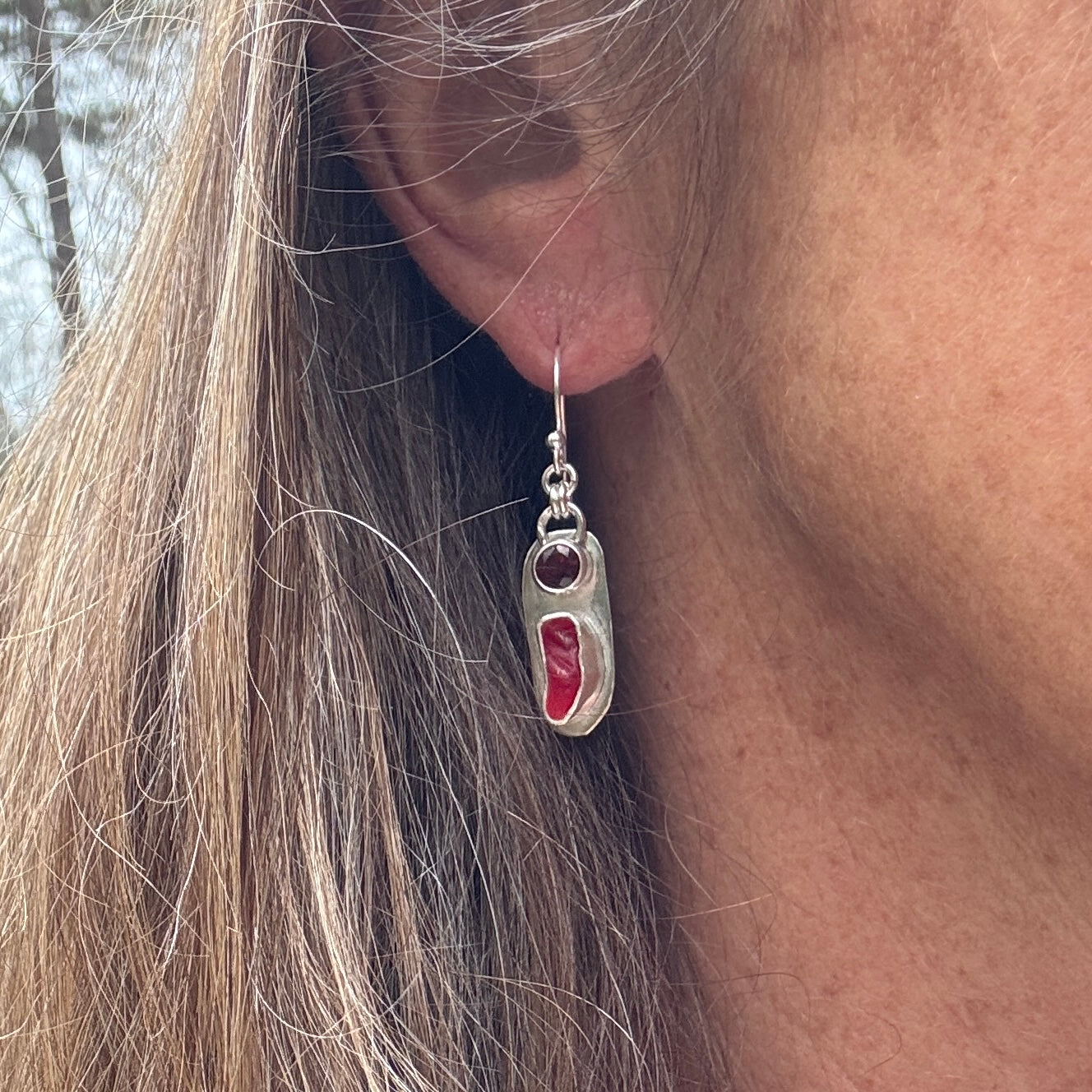 Red Sea Glass & Garnet Earrings