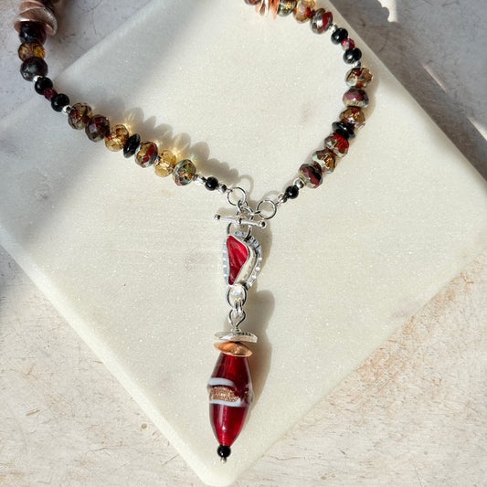 Red Sea Glass, Copper, Silver & Glass Bead Necklace
