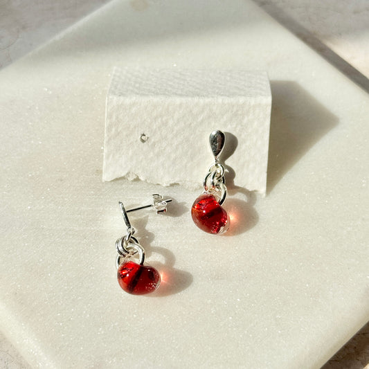 Red Glass Water Drop Earrings