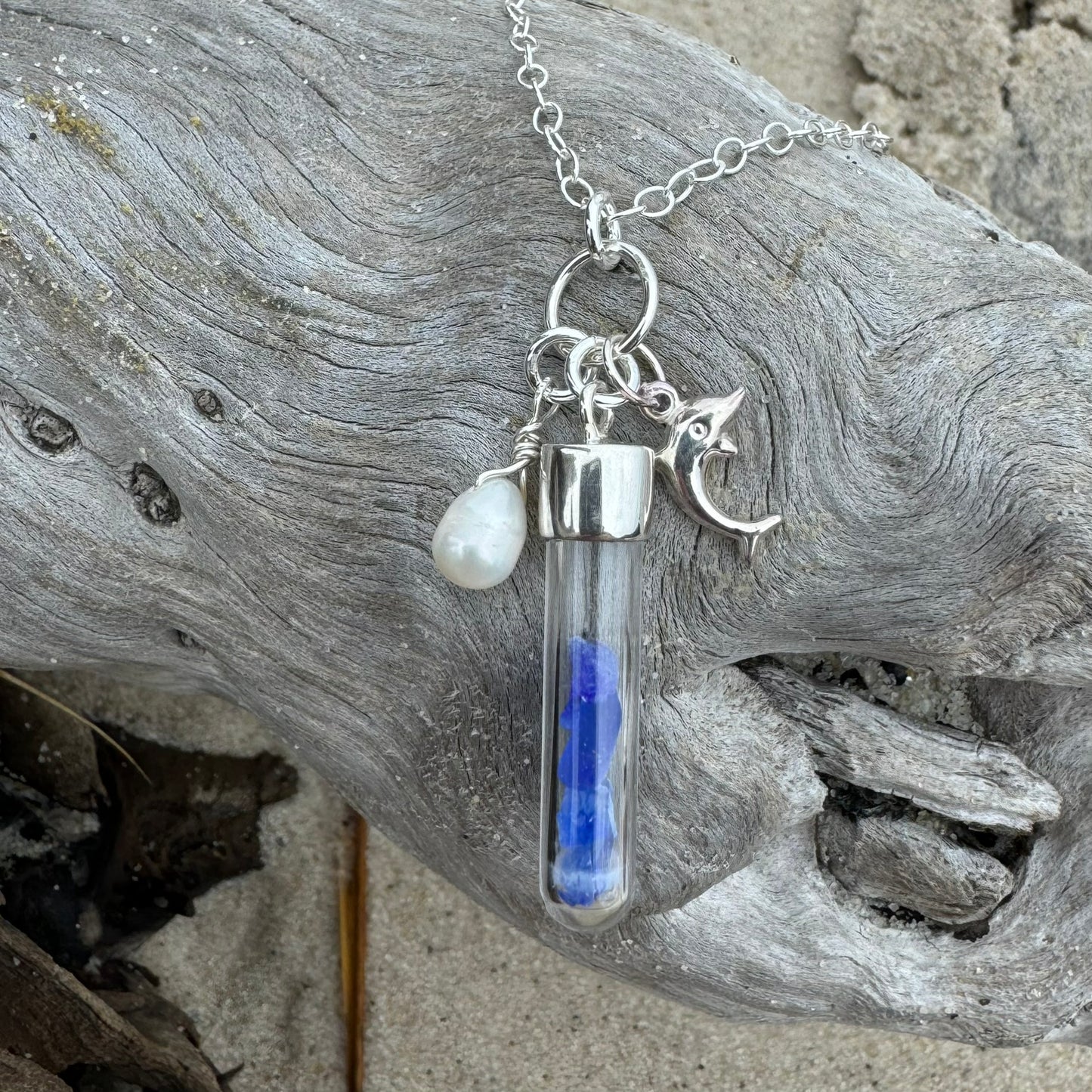 Sea Glass in a Bottle Charm Necklace