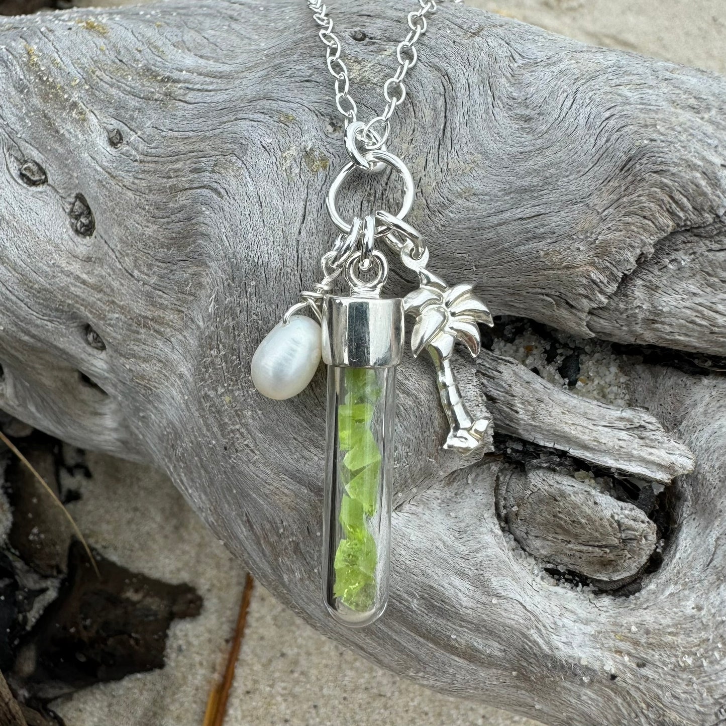 Sea Glass in a Bottle Charm Necklace