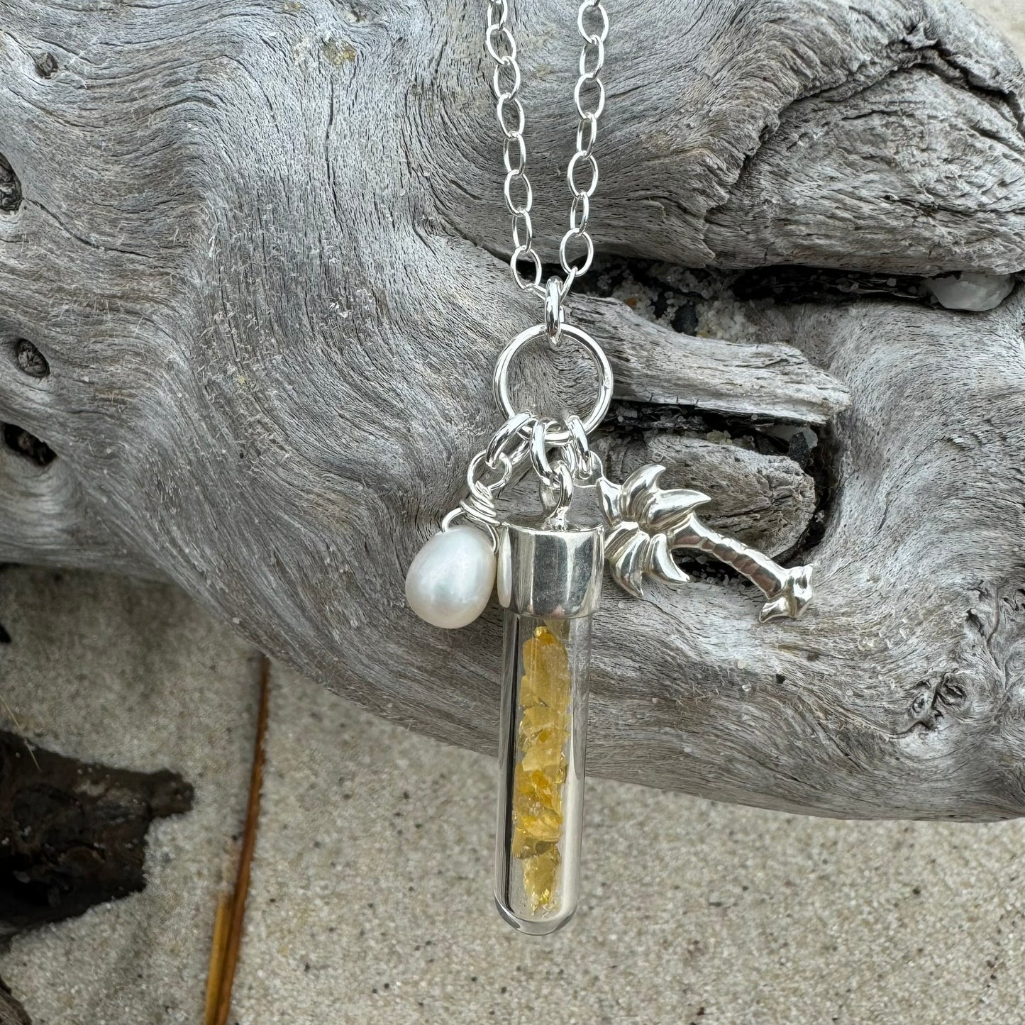 Sea Glass in a Bottle Charm Necklace