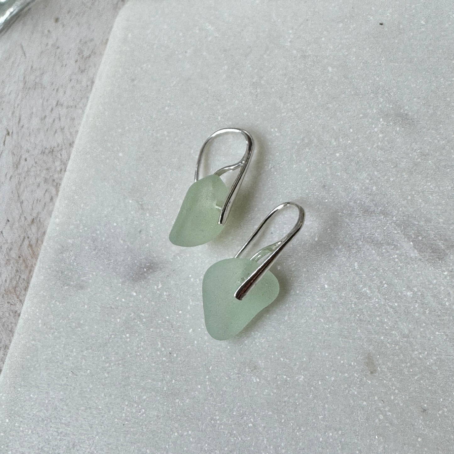 Natural Sea Glass Silver Bar Earrings- 5 Colors