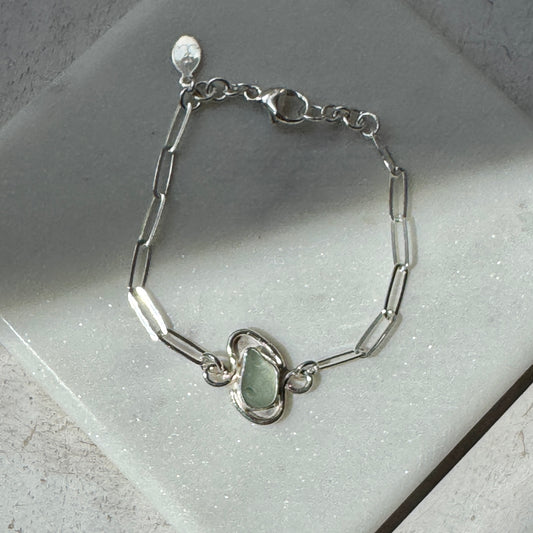 Seafoam Sea Glass Paperclip Bracelet
