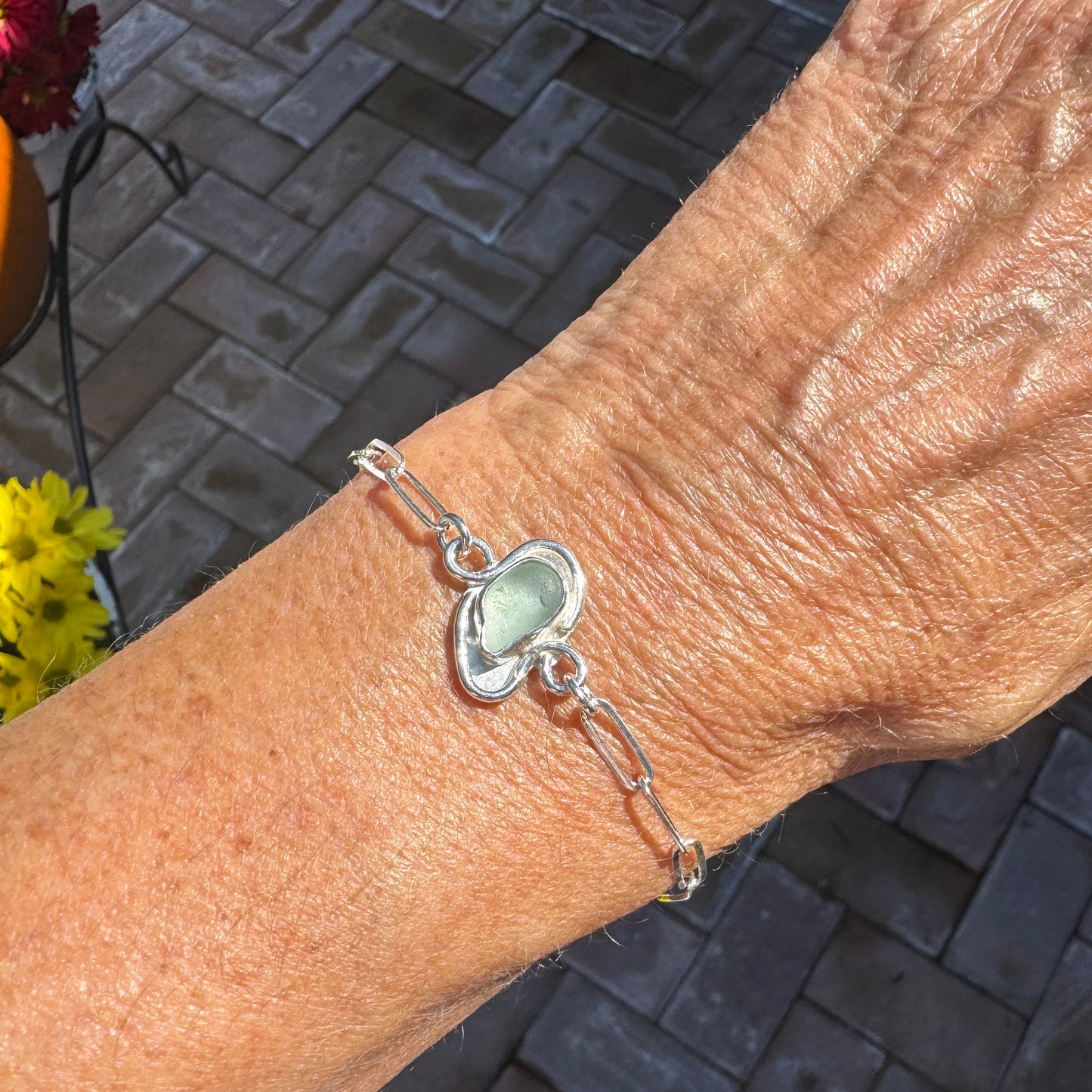 Seafoam Sea Glass Paperclip Bracelet