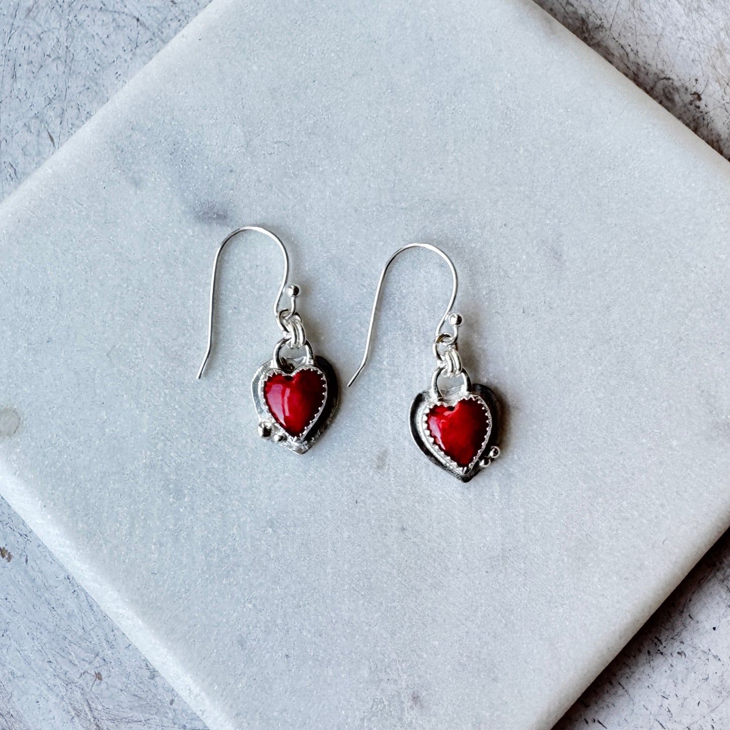 Spiny Urchin Shell Heart Silver Earrings