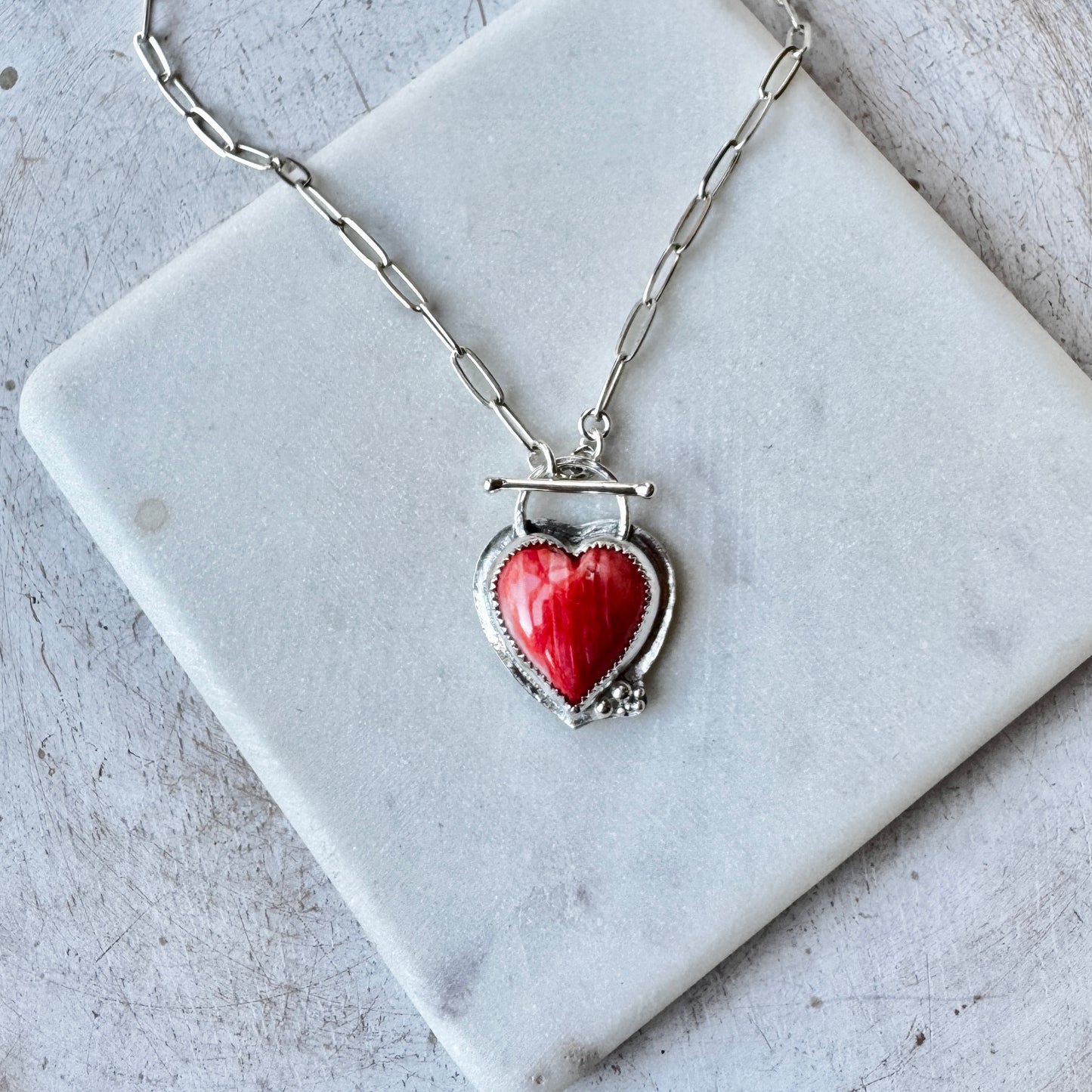 Spiny Urchin Shell Heart Shaped Silver Necklace