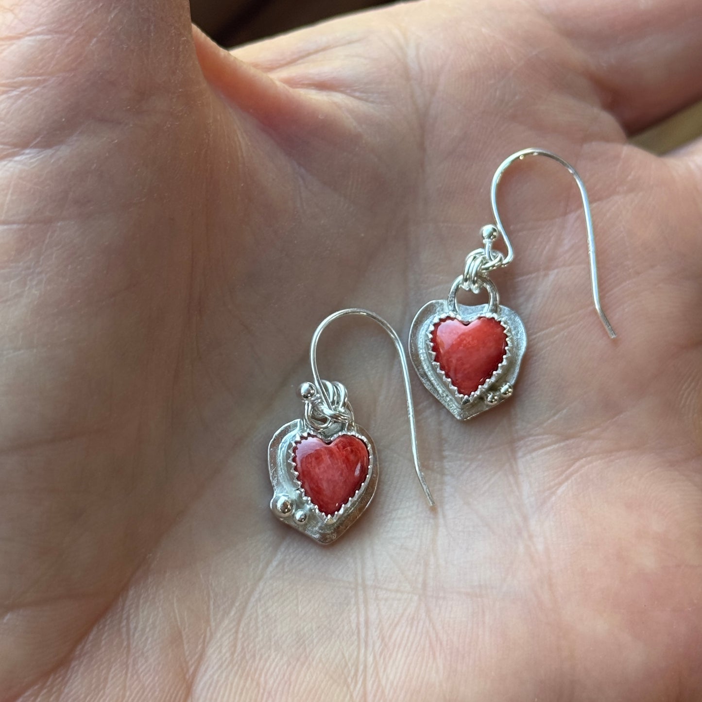 Spiny Urchin Shell Heart Silver Earrings