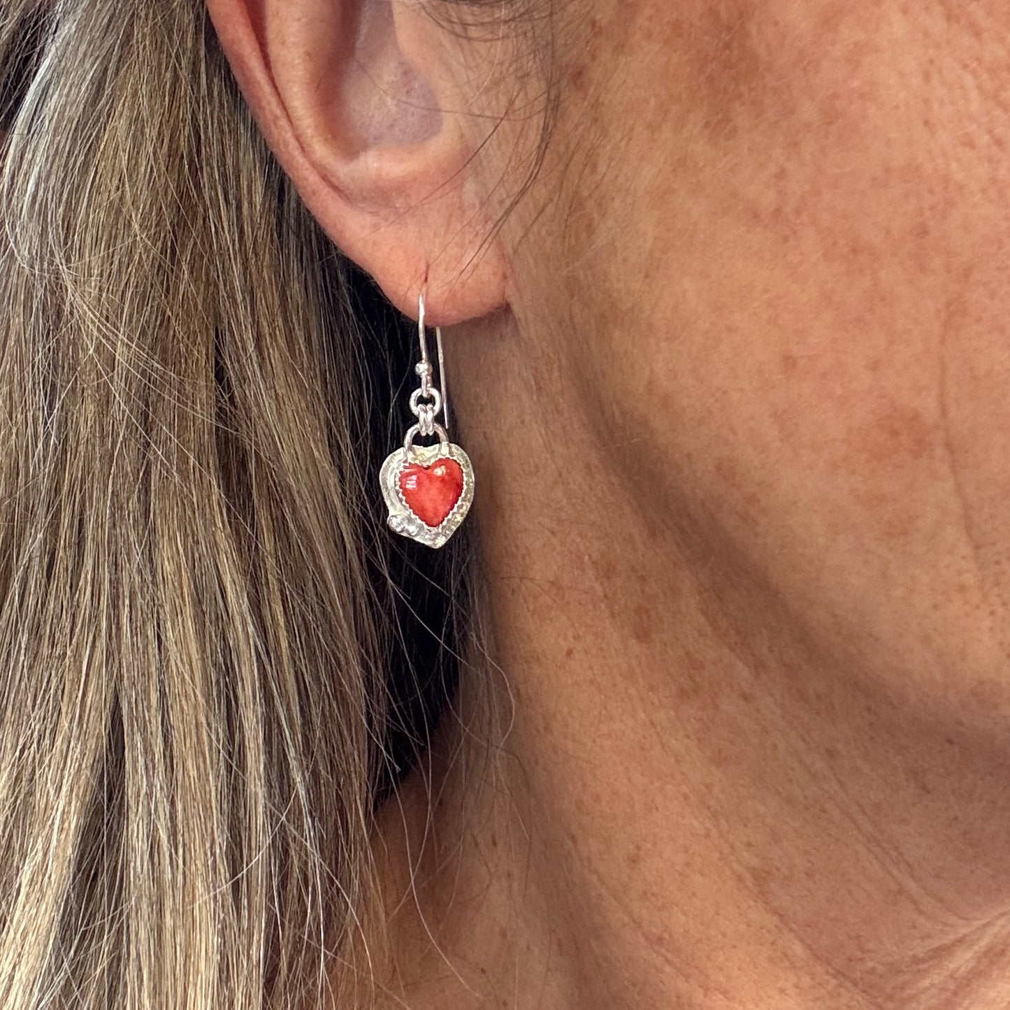 Spiny Urchin Shell Heart Silver Earrings