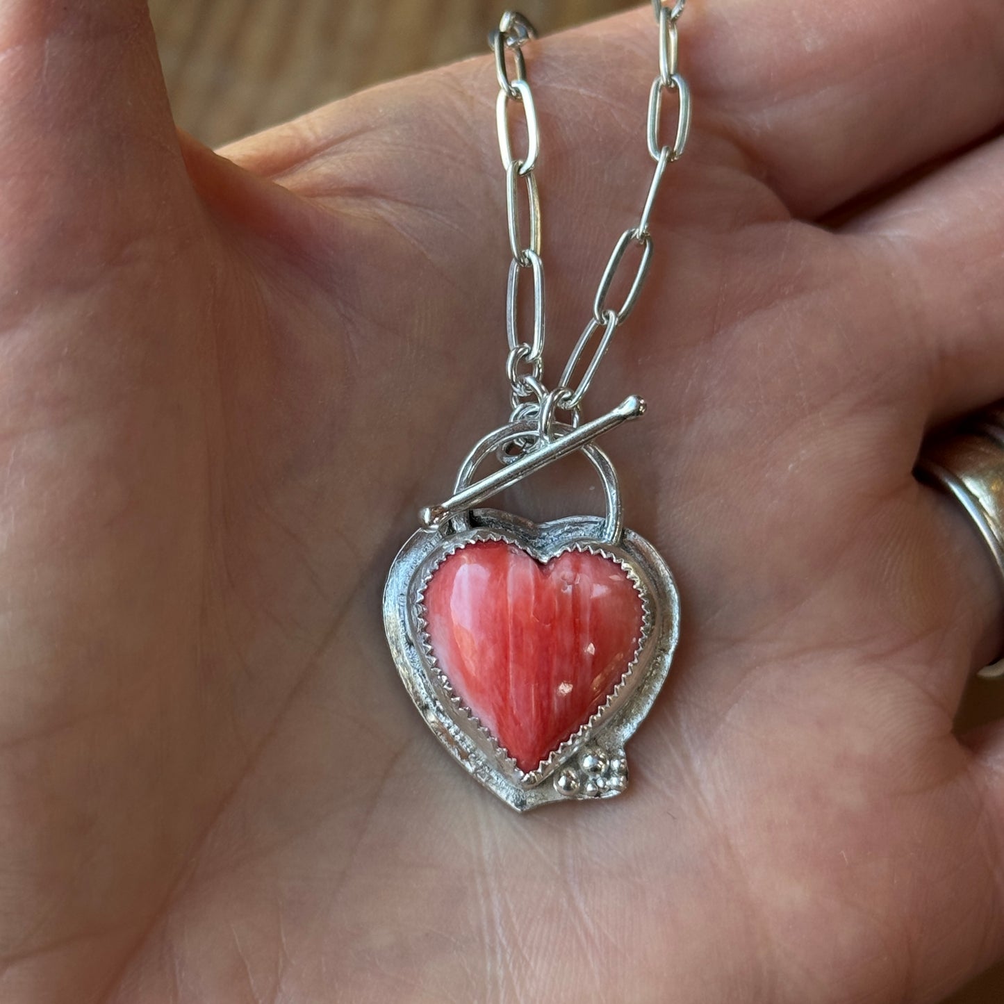 Spiny Urchin Shell Heart Shaped Silver Necklace