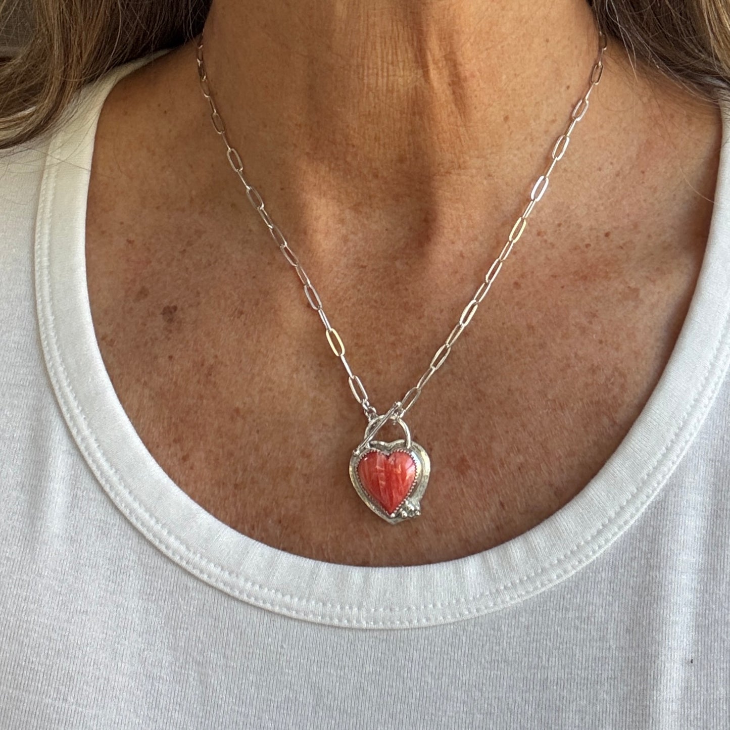 Spiny Urchin Shell Heart Shaped Silver Necklace