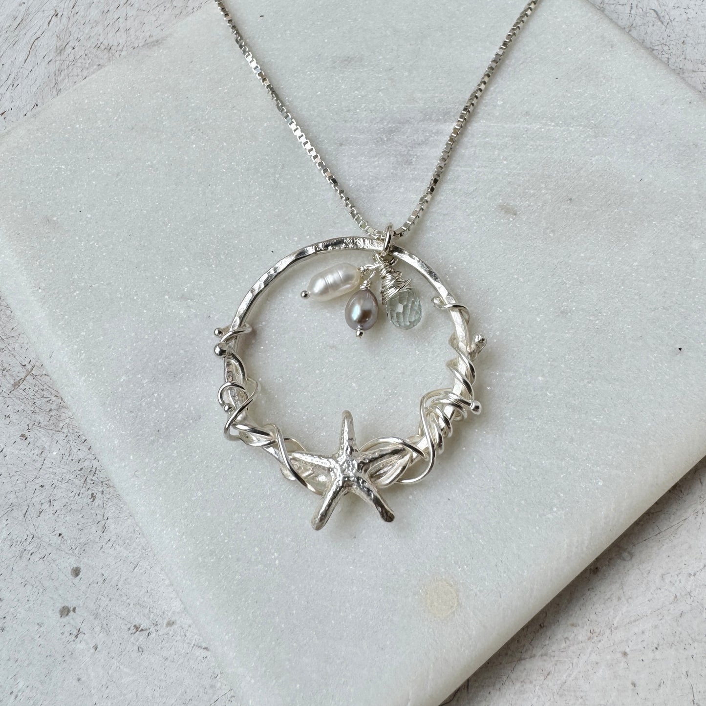 Starfish with Pearls & Aquamarine Necklace