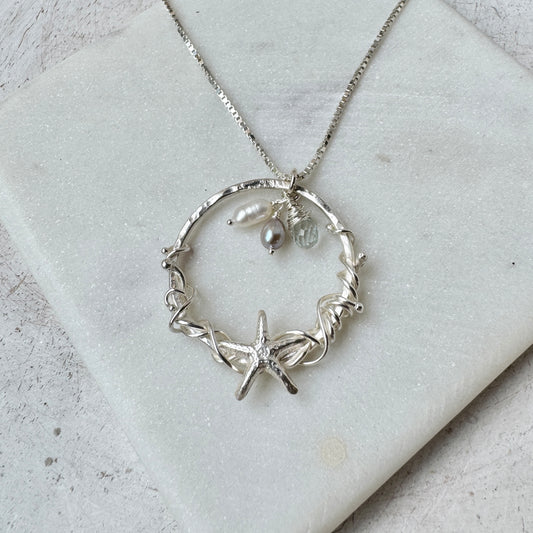 Starfish with Pearls & Aquamarine Necklace