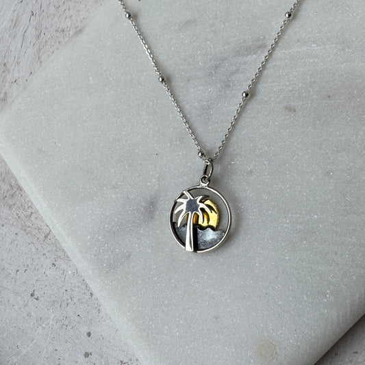 Silver Sun & Palm Necklace