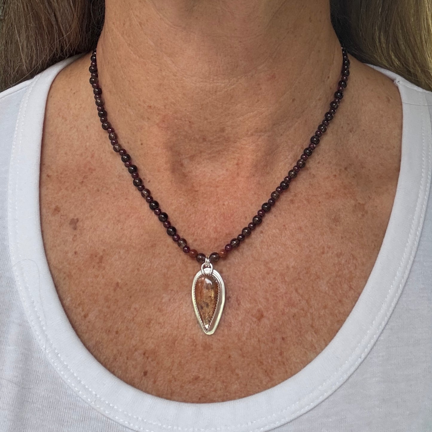 Sunstone, Garnet & Smokey Quartz Gemstone Necklace