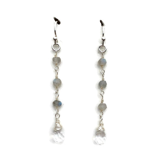 Labradorite Chain and Clear Quartz Drop Earrings