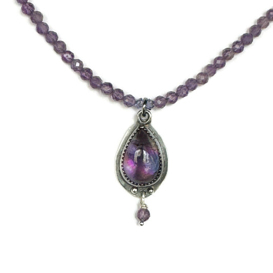 Amethyst Teardrop Gemstone Beaded Necklace