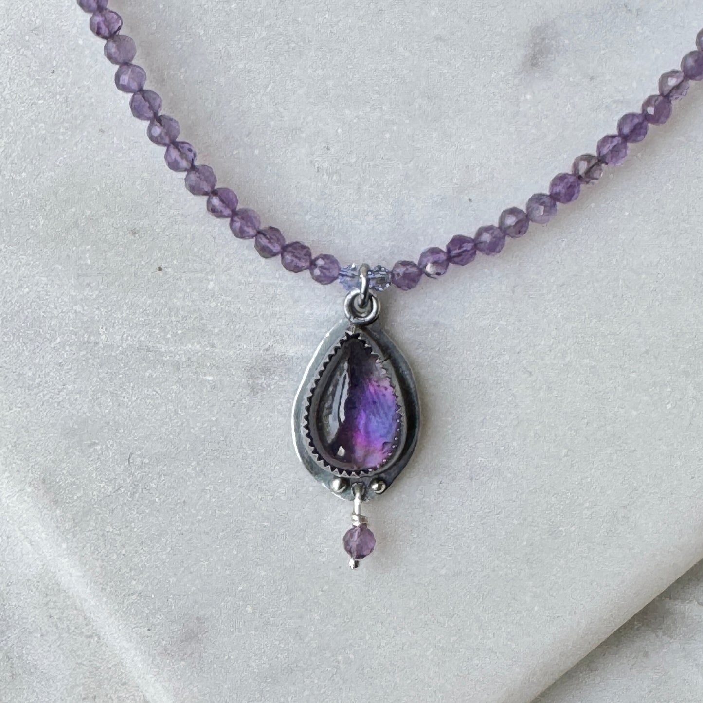 Amethyst Teardrop Gemstone Beaded Necklace