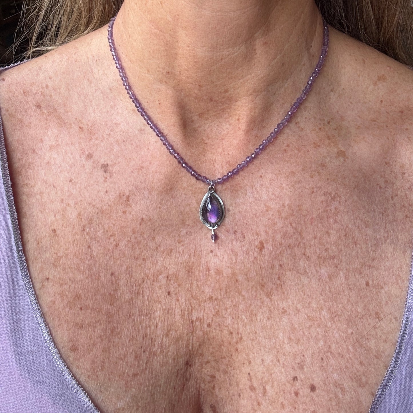 Amethyst Teardrop Gemstone Beaded Necklace