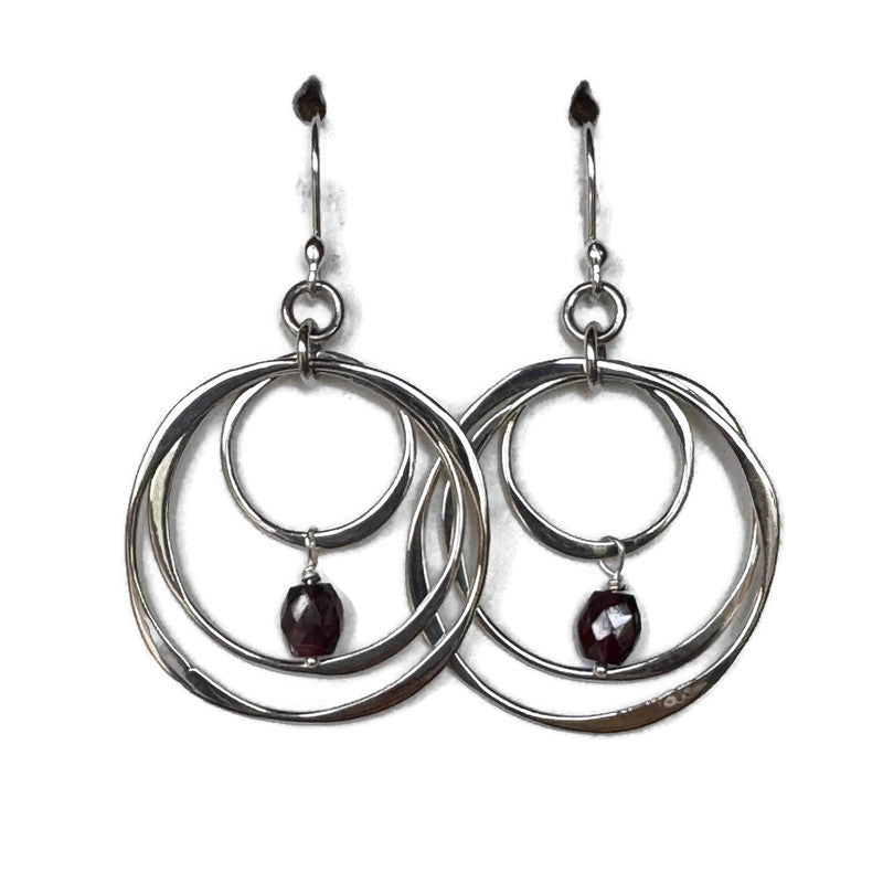 Garnet Triple Circle Earrings