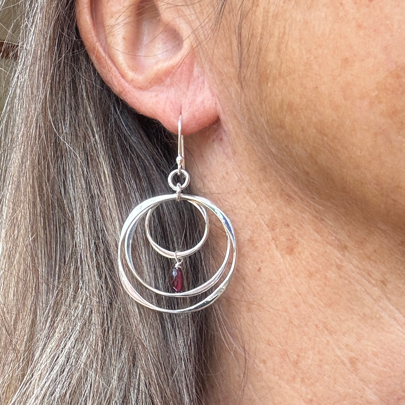 Garnet Triple Circle Earrings