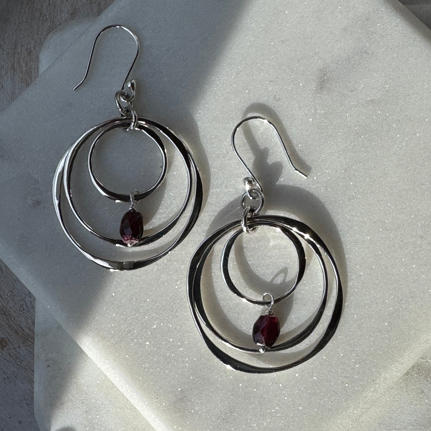 Garnet Triple Circle Earrings