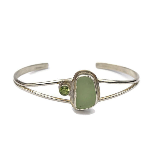 Gemstone & Sea Glass Cuff Bracelet- Lime & Peridot
