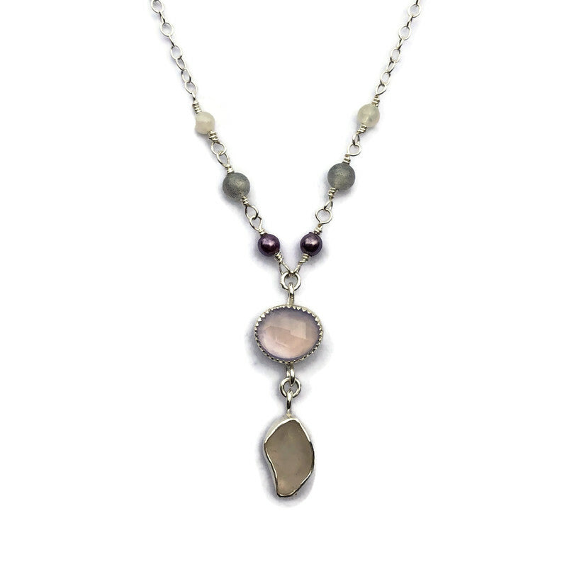Lavender Sea Glass & Chalcedony Beaded Necklace