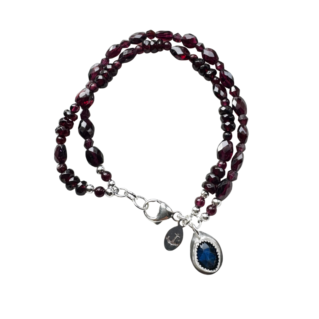 Garnet double strand Bracelet with Labradorite Char