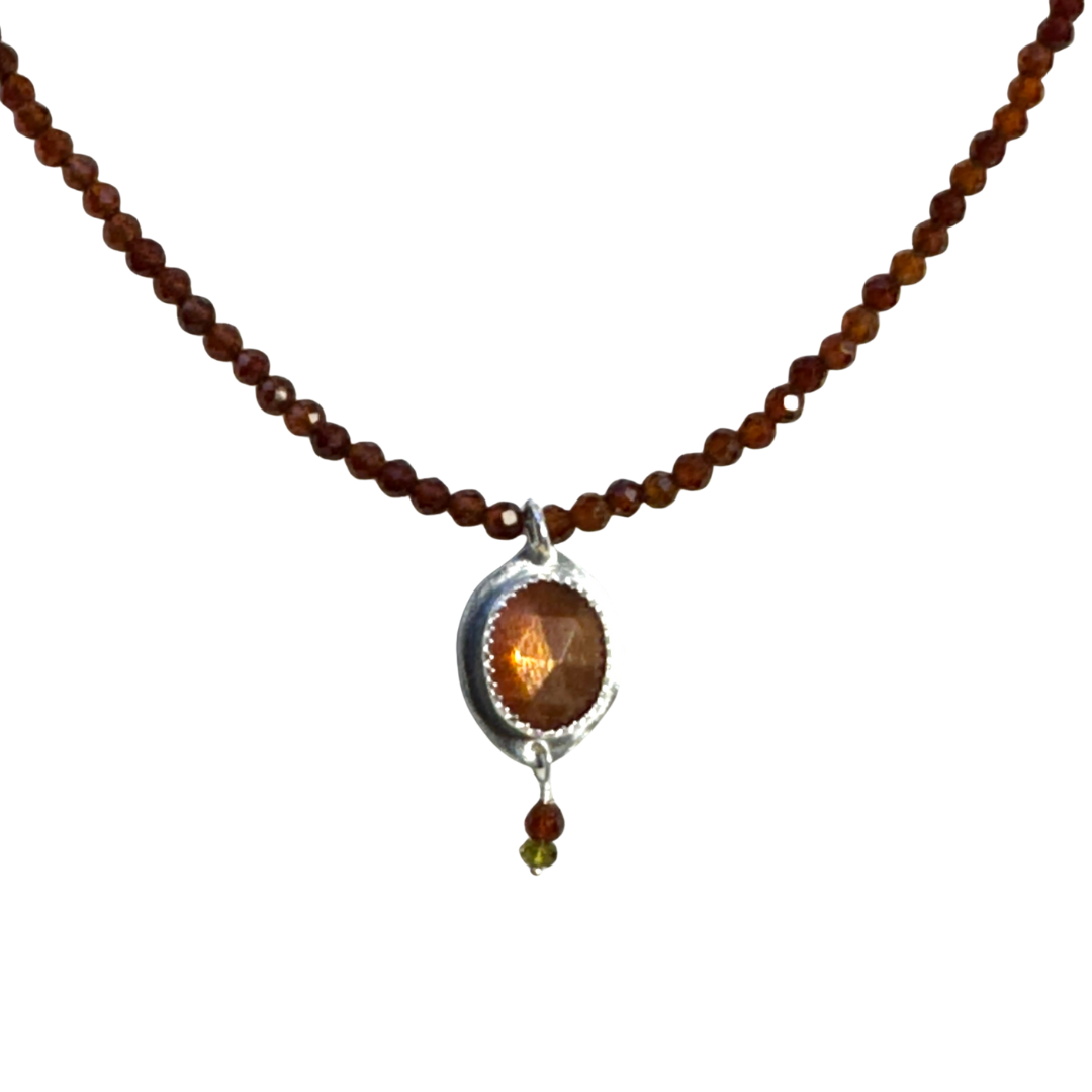 Sunstone & Hessonite Garnet Beaded Necklace