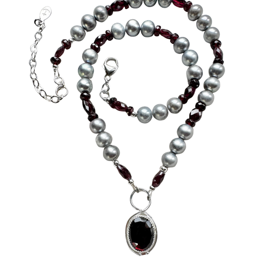 Garnet & Grey Freshwater Pearl Necklace