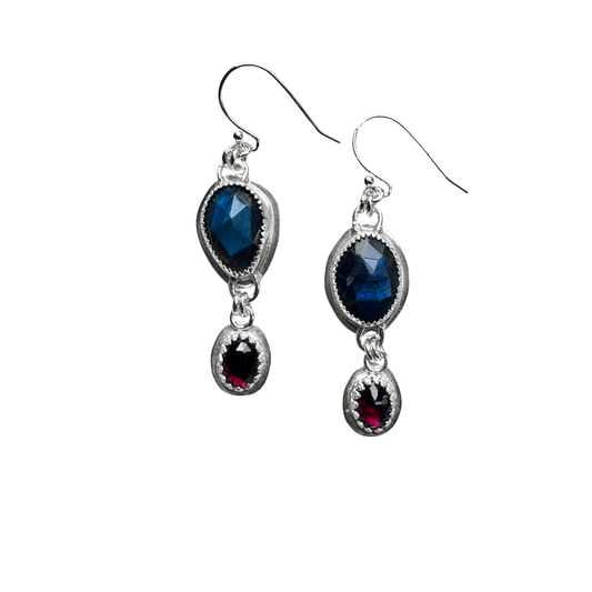 Blue Flash Labradorite & Garnet Earrings