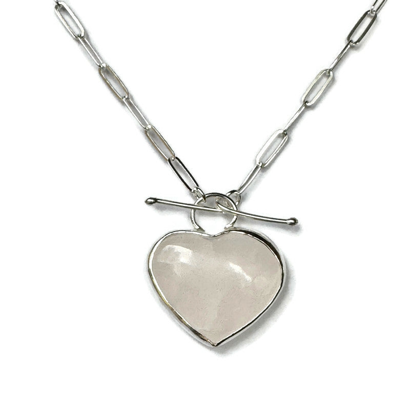 White Quartz Heart Paperclip Necklace