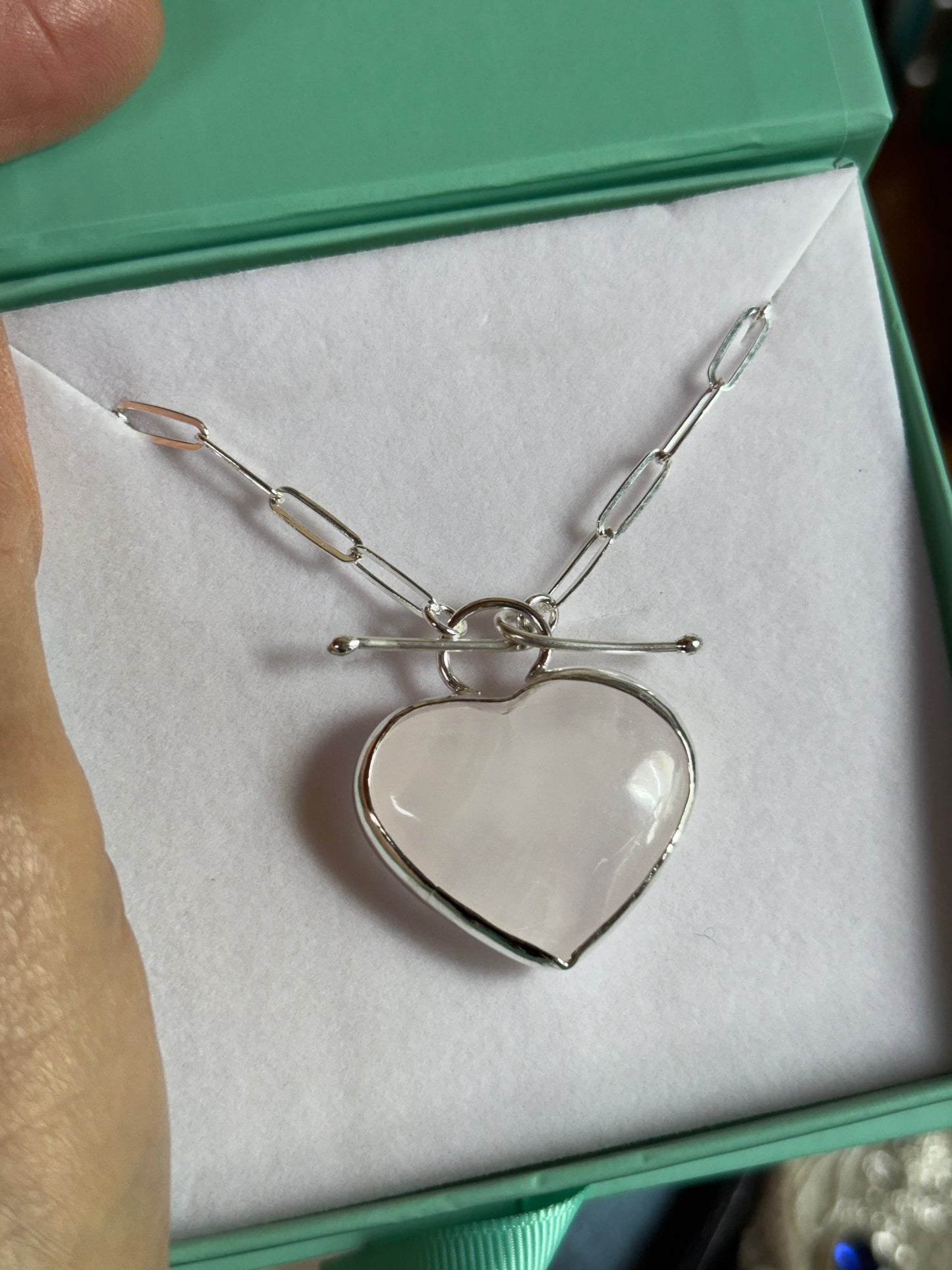 White Quartz Heart Paperclip Necklace