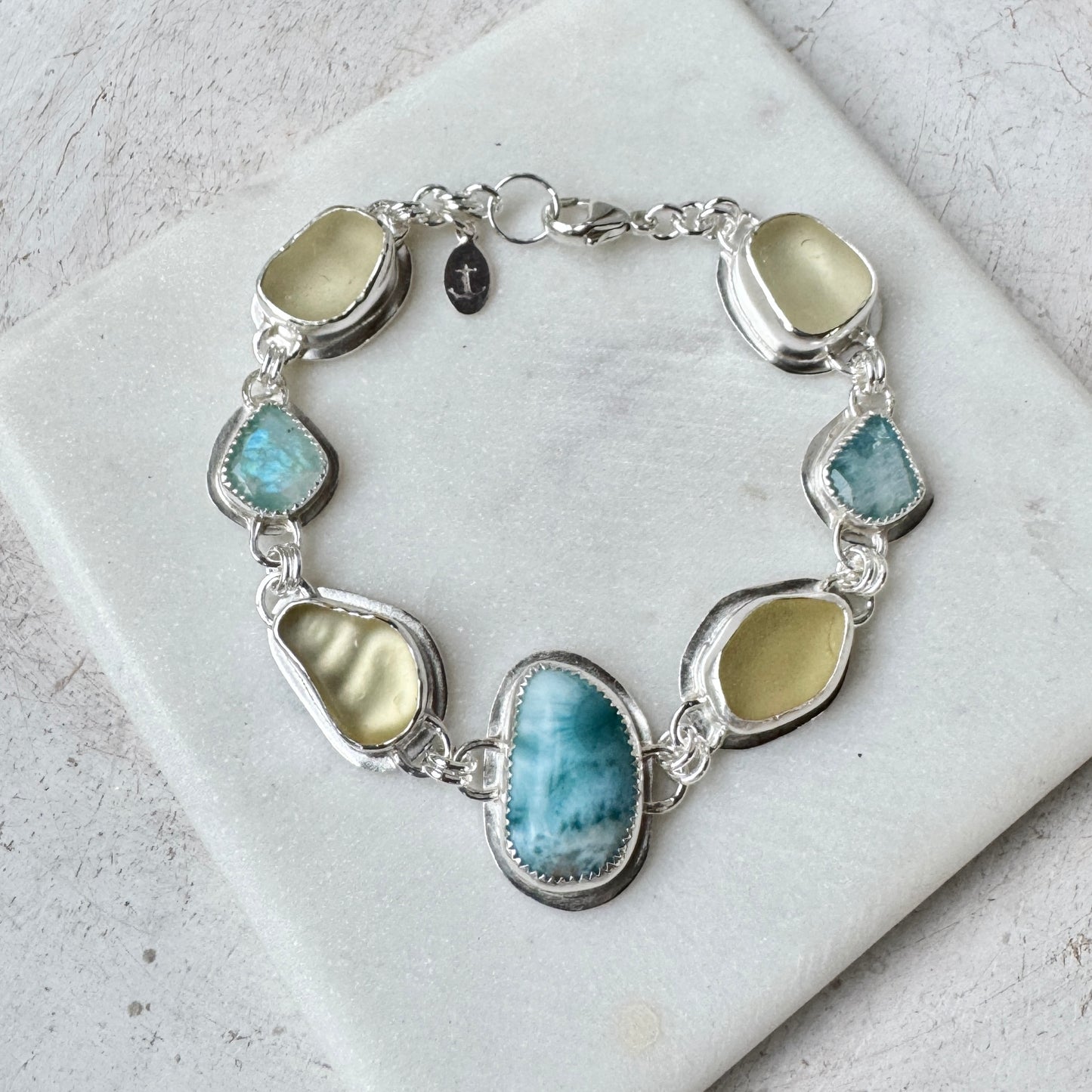 Yellow Sea Glass, Desert Glass & Larimar Bracelet