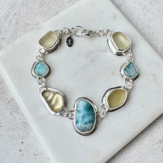Yellow Sea Glass, Desert Glass & Larimar Bracelet