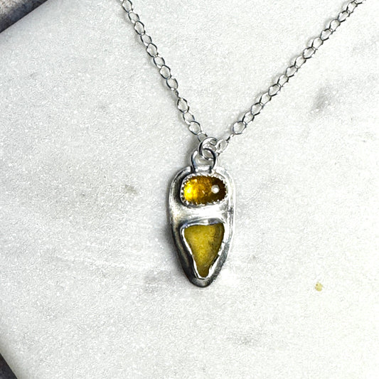 Yellow Sea Glass & Yellow Tourmaline Necklace