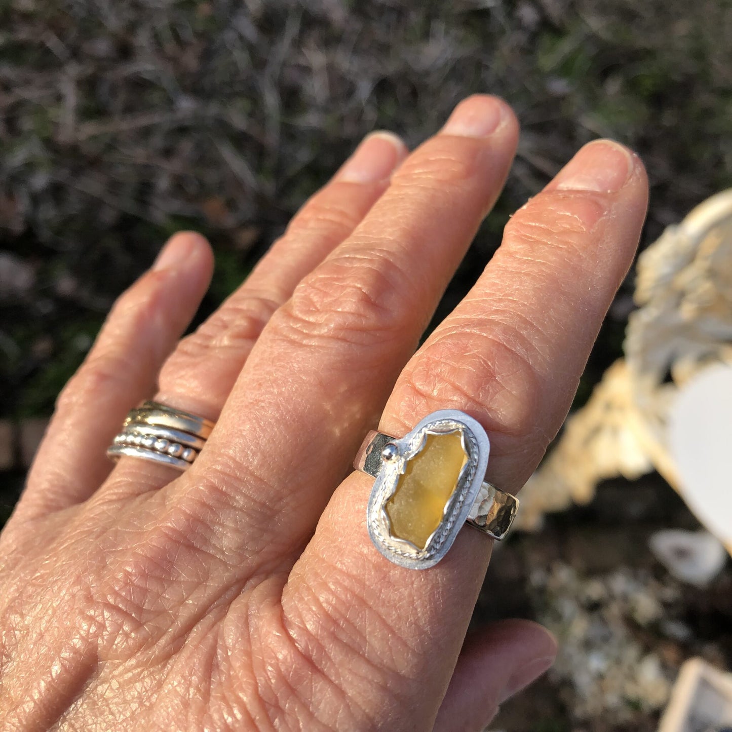 Yellow Sea Glass Ring