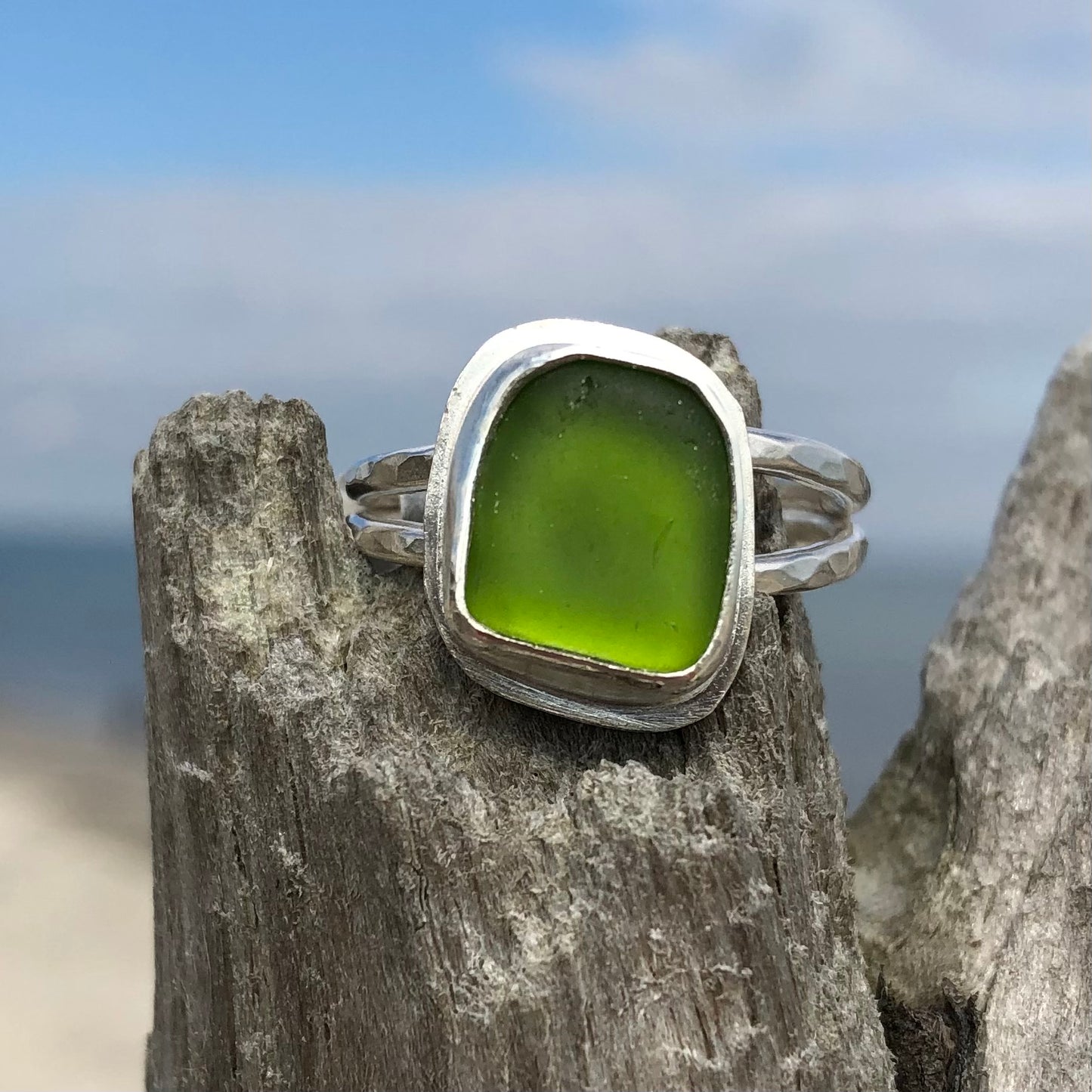 Lime Green Sea Glass Ring