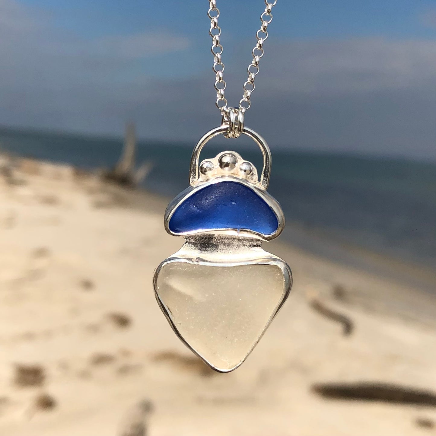 Blue & White Sea Glass Necklace