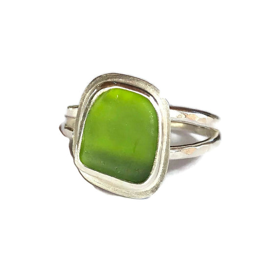 Lime Green Sea Glass Ring