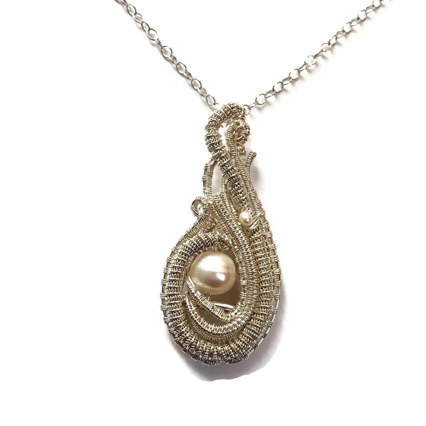 Musical Sea Pearl Woven Silver Necklace