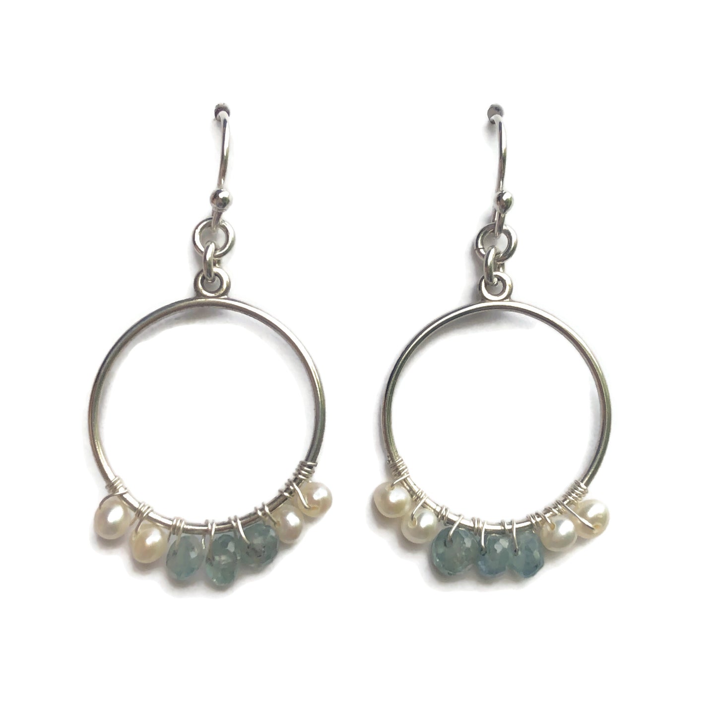 Blue Sapphire & Pearl Hoop Earrings
